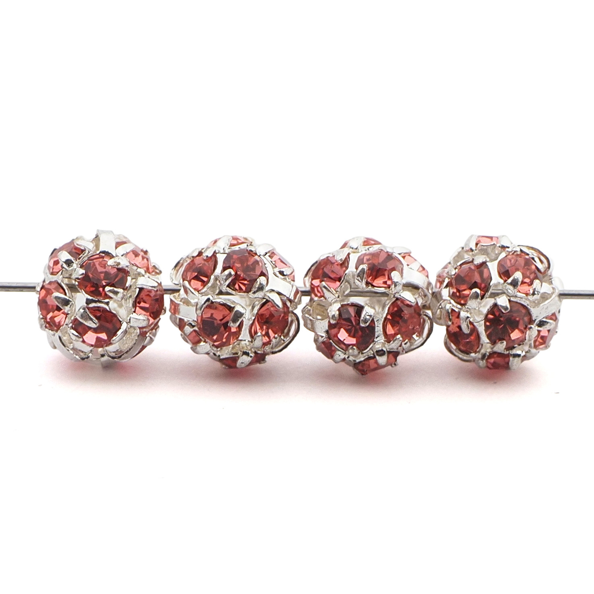Rhinestone silver tone metal ball beads 6 mm Rosaline Rosa Pink Czech glass lot 12pcs