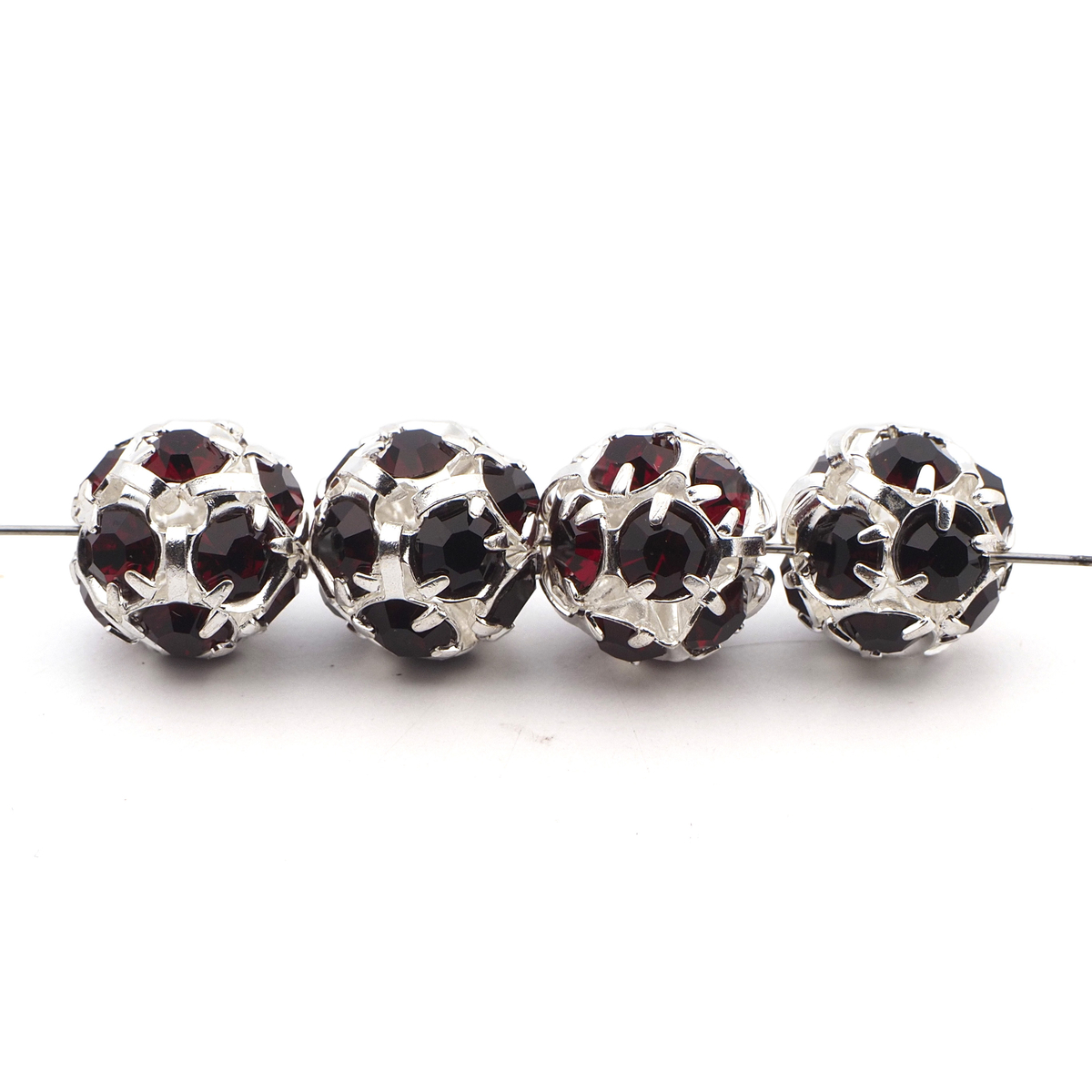 Rhinestone silver tone metal ball beads 10 mm Black Czech glass lot 12pcs