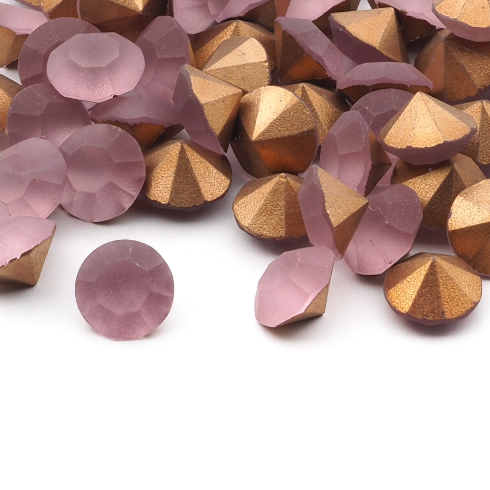 Lot (60) Czech vintage foiled frost pink glass rhinestones 8mm