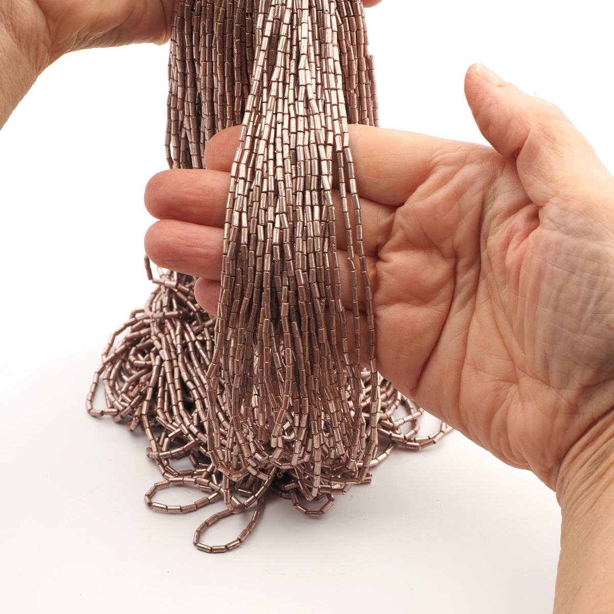 Master Hank Metallic Copper bugle seed glass beads 12/0 Vintage Czech