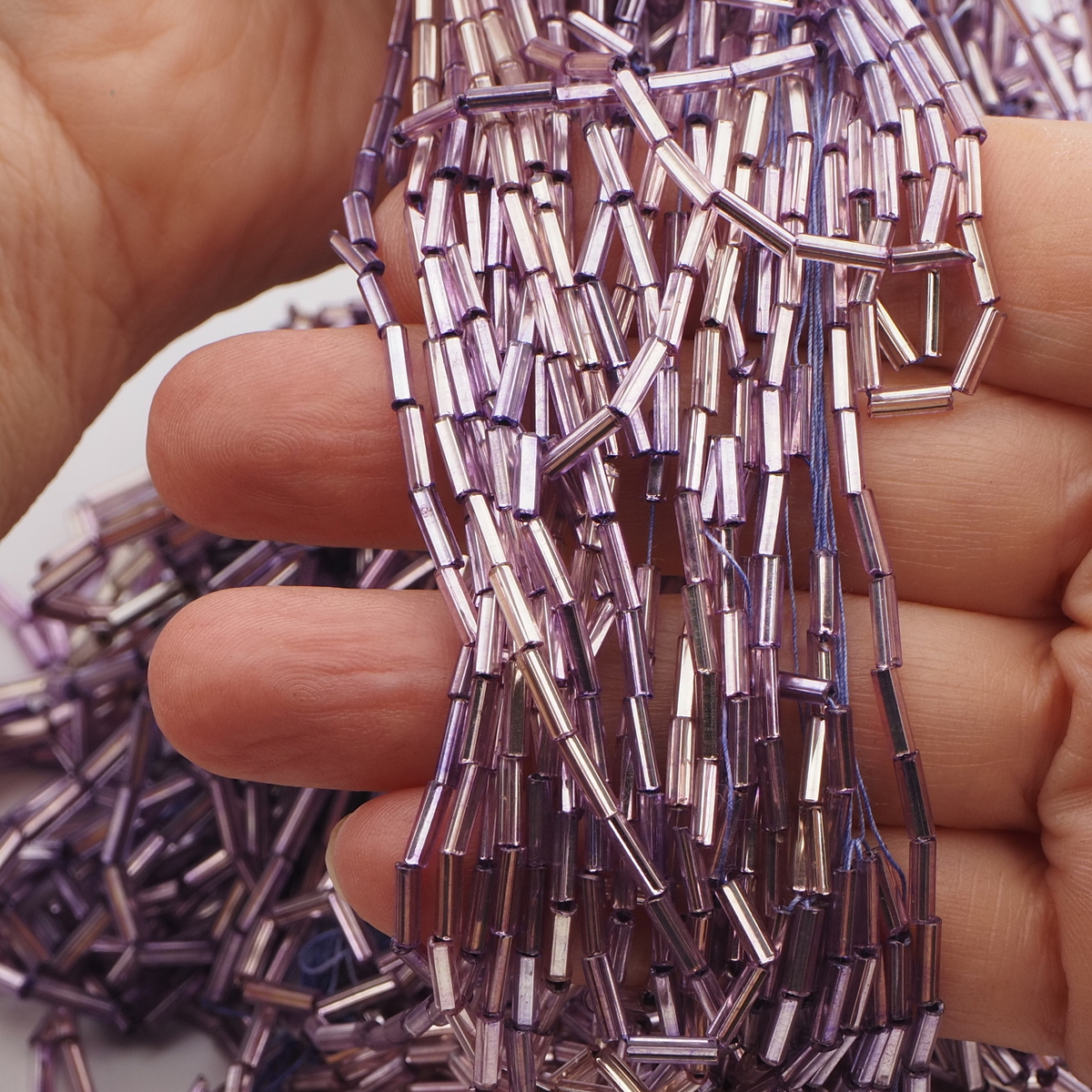 Hank purple silver lined bugle seed glass beads 12/0 350g Vintage Czech