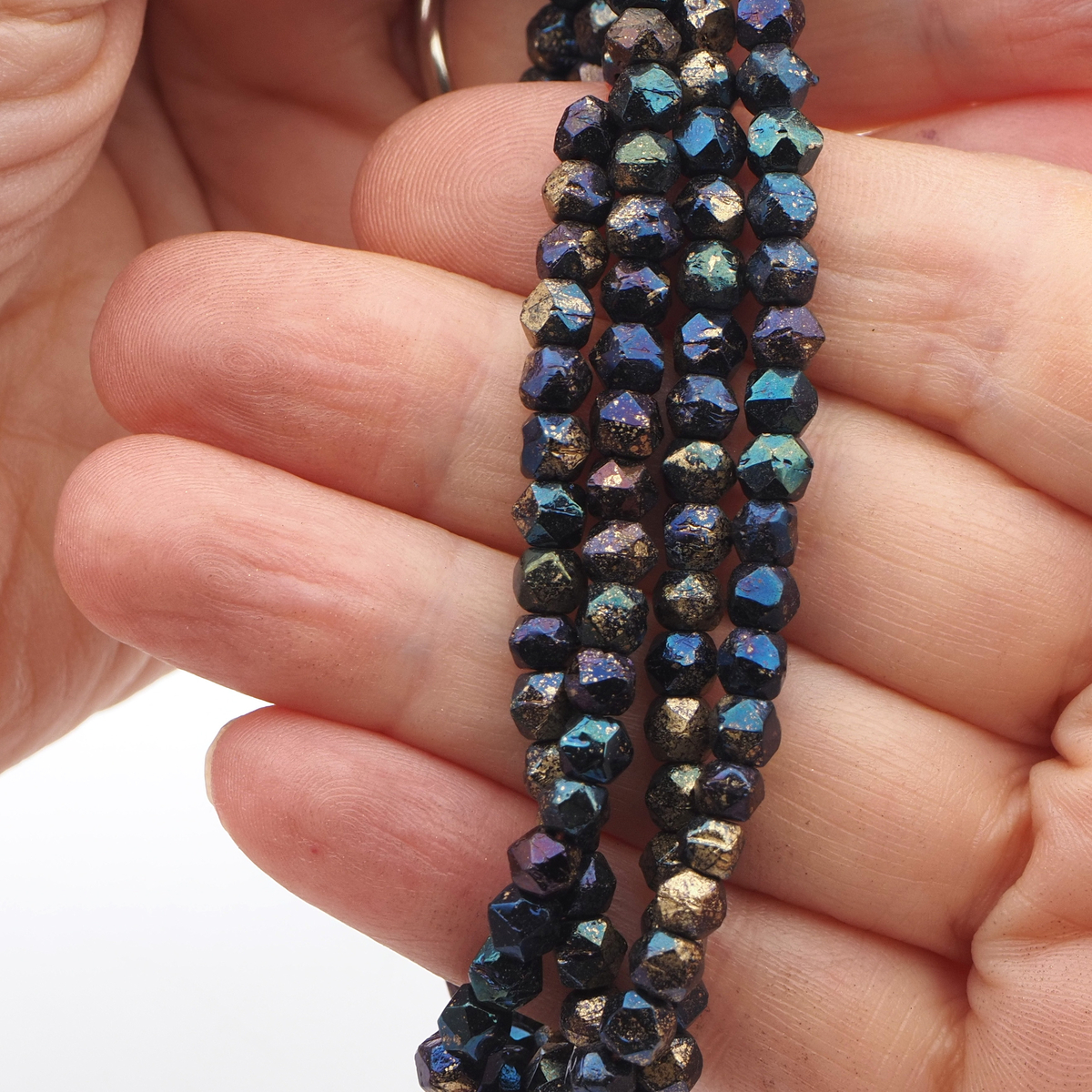 Czech Silver Metallic blue English cut glass beads Lot 5 mm 165pcs Vintage 