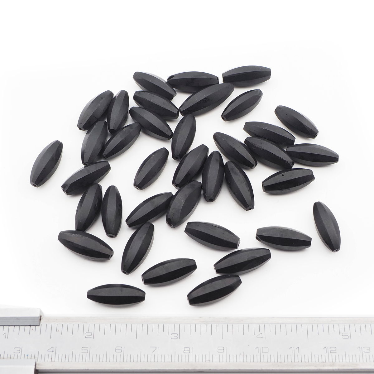 Lot (35) Czech antique oval melon faceted matte black glass beads 18mm