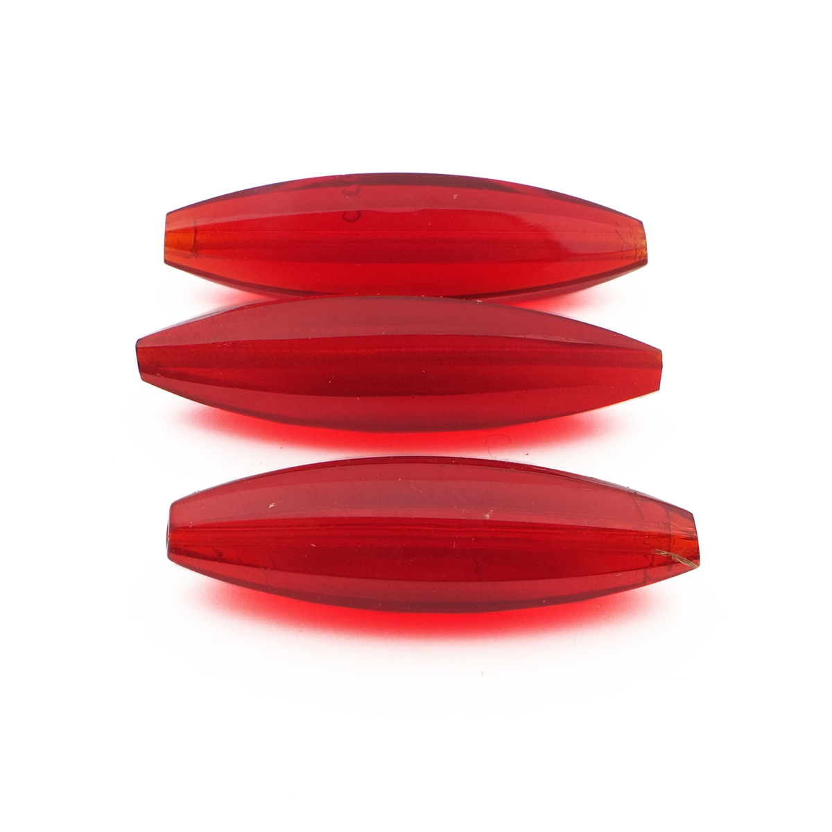 Lot (3) Czech antique oval melon faceted red glass beads