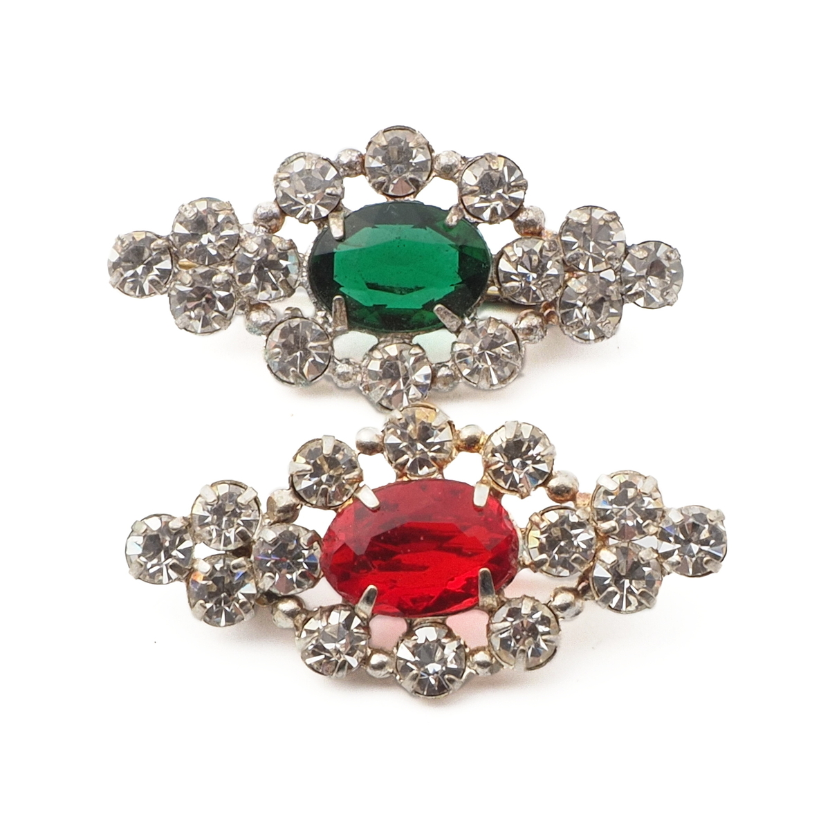 Lot (2) Vintage Czech glass rhinestone filigree openwork pin brooches