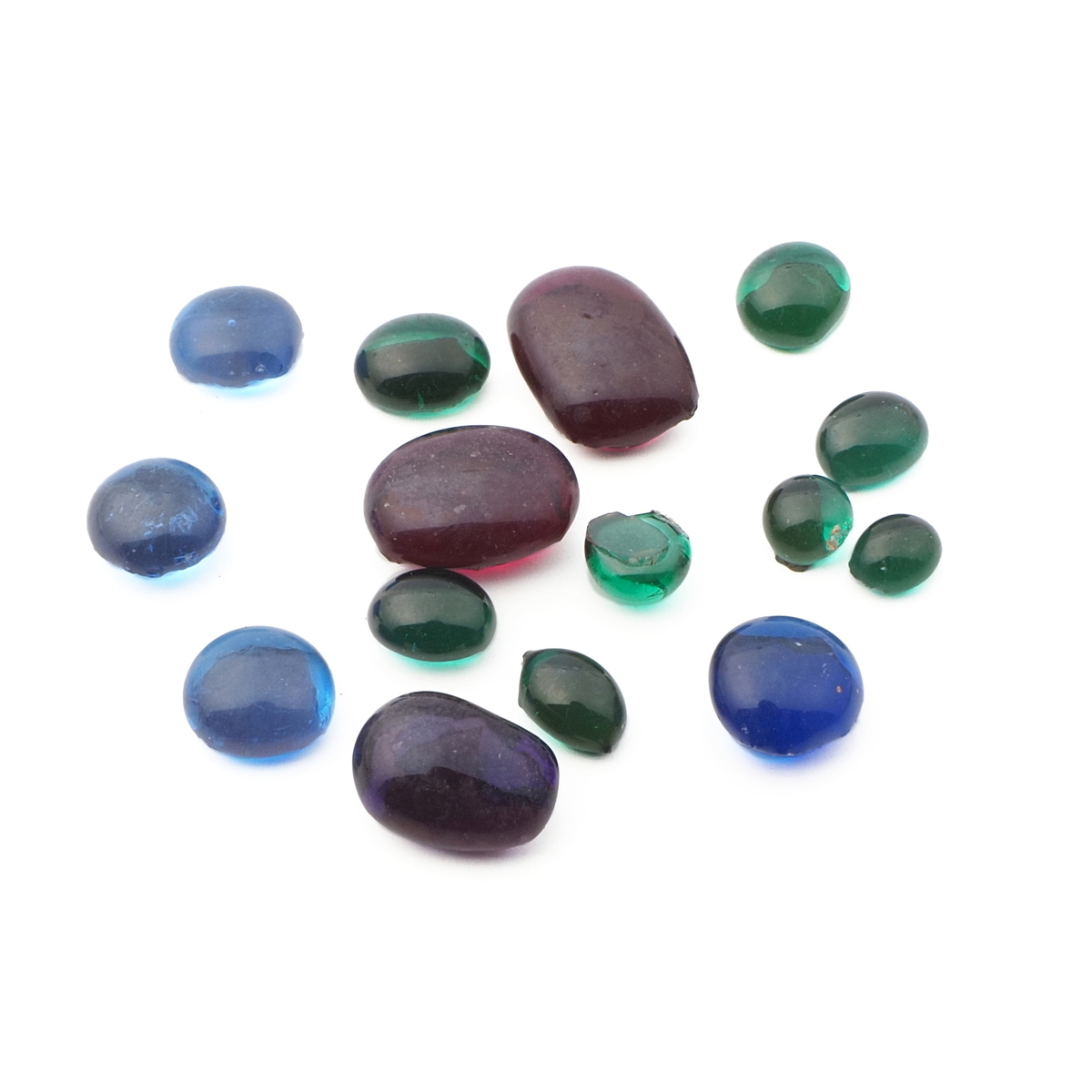 Lot (15) C19th Czech antique glass gem cabochon drops