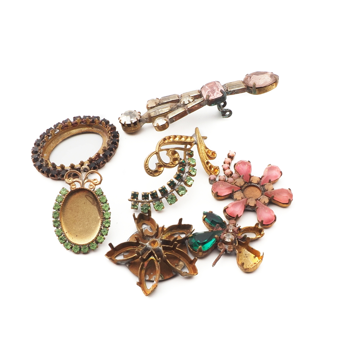 Lot Czech vintage broken unfinished rhinestone jewelry earring brooch elements