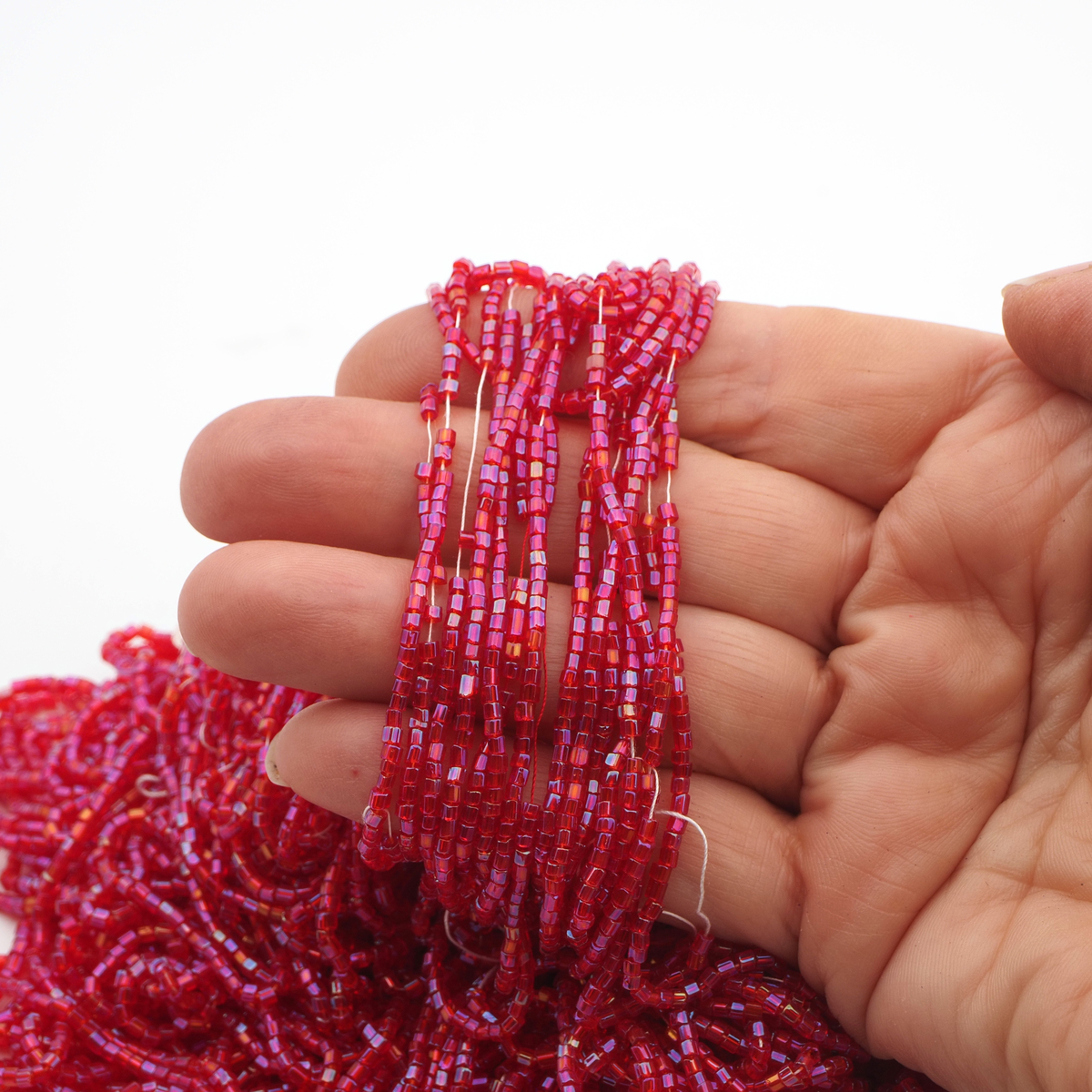Hank AB Pink Fuchsia hexagon bugle seed glass beads 12/0 Vintage Czech