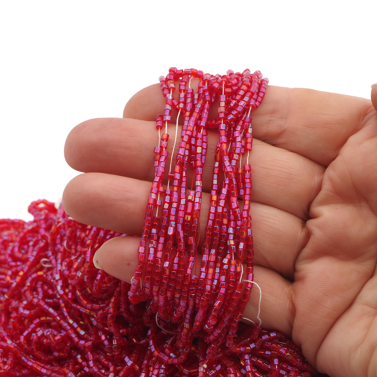 Hank AB Pink Fuchsia hexagon bugle seed glass beads 12/0 Vintage Czech