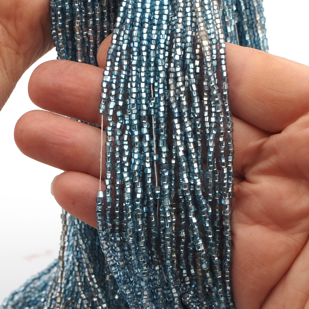 Hank silver lined aqua Blue seed glass beads 12/0 Vintage Czech