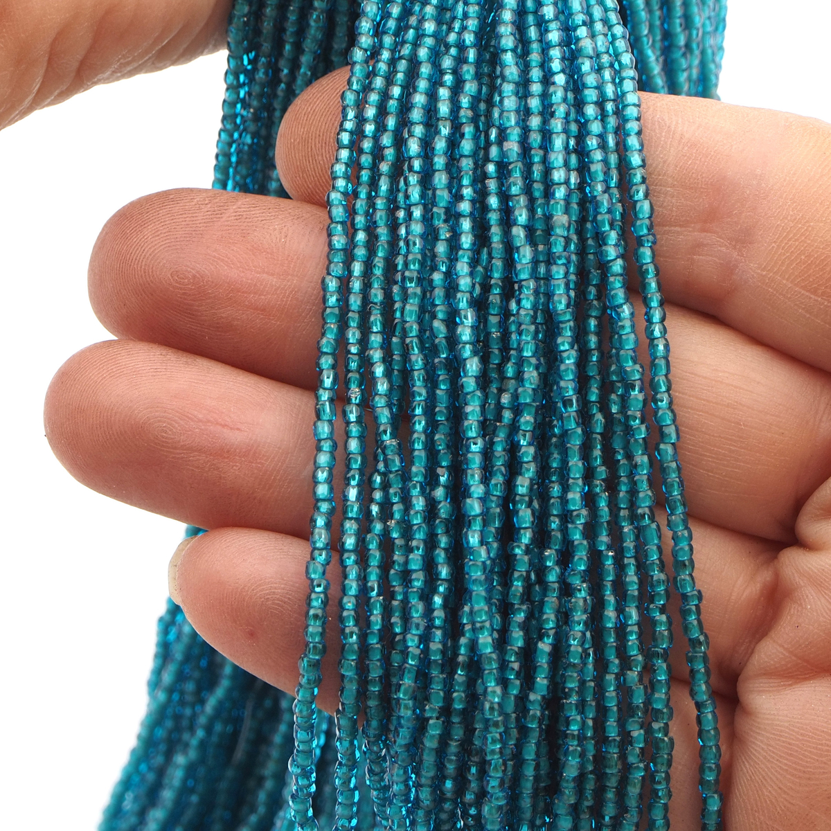 Aquamarine Blue faceted cut seed glass beads 12/0 255g Vintage Czech