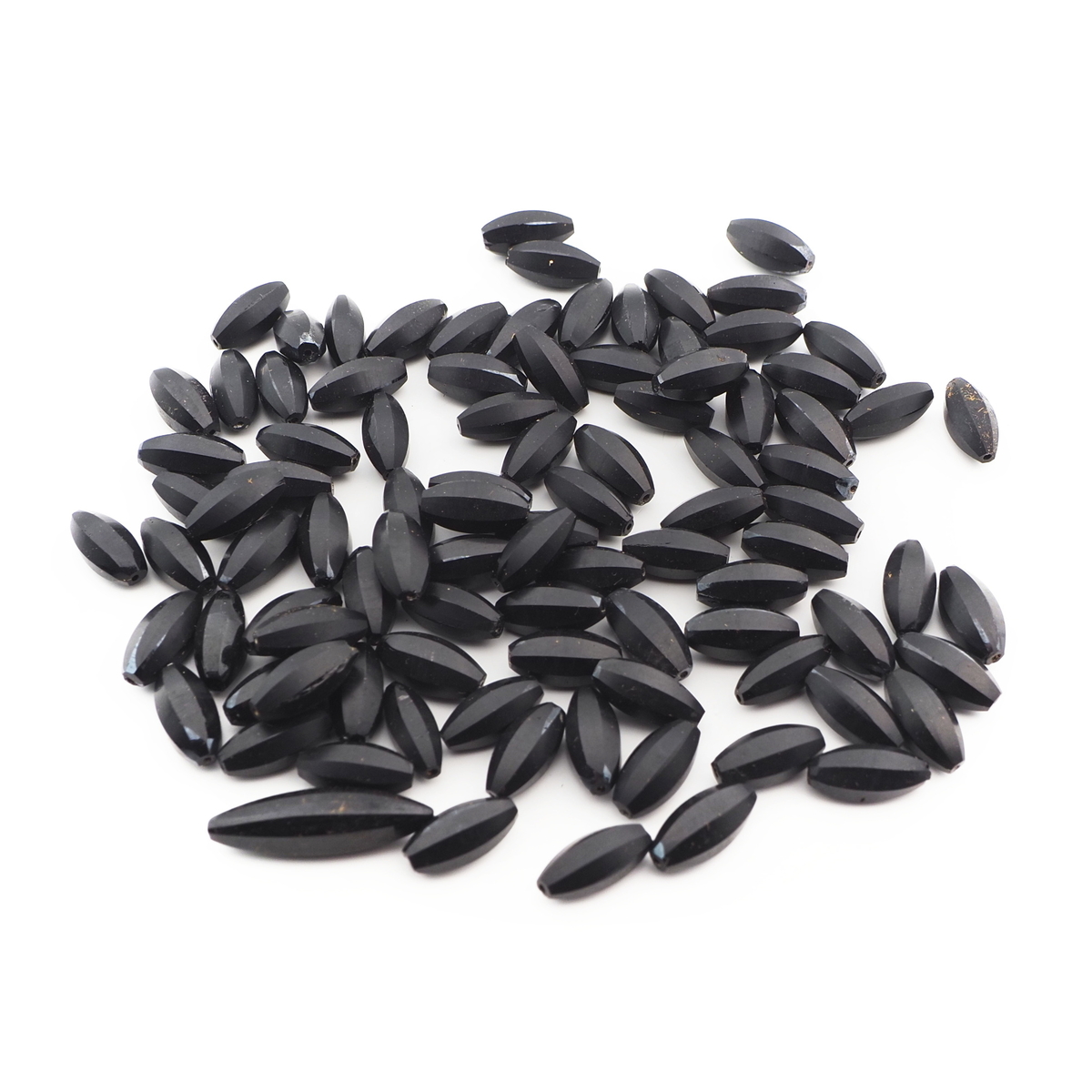 Lot (93) Czech antique oval melon faceted matte black glass beads 14mm