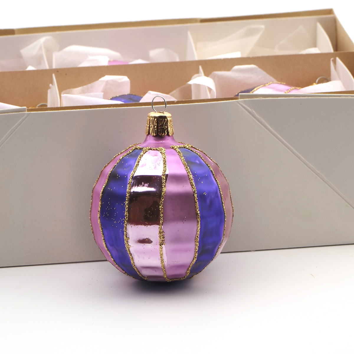 Box (6) vintage Czech mercury glass rainbow ball Christmas tree decorations