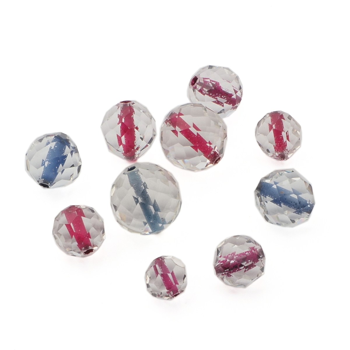 Lot (10) rare Austrian D.S antique pink blue lined crystal bicolor glass beads