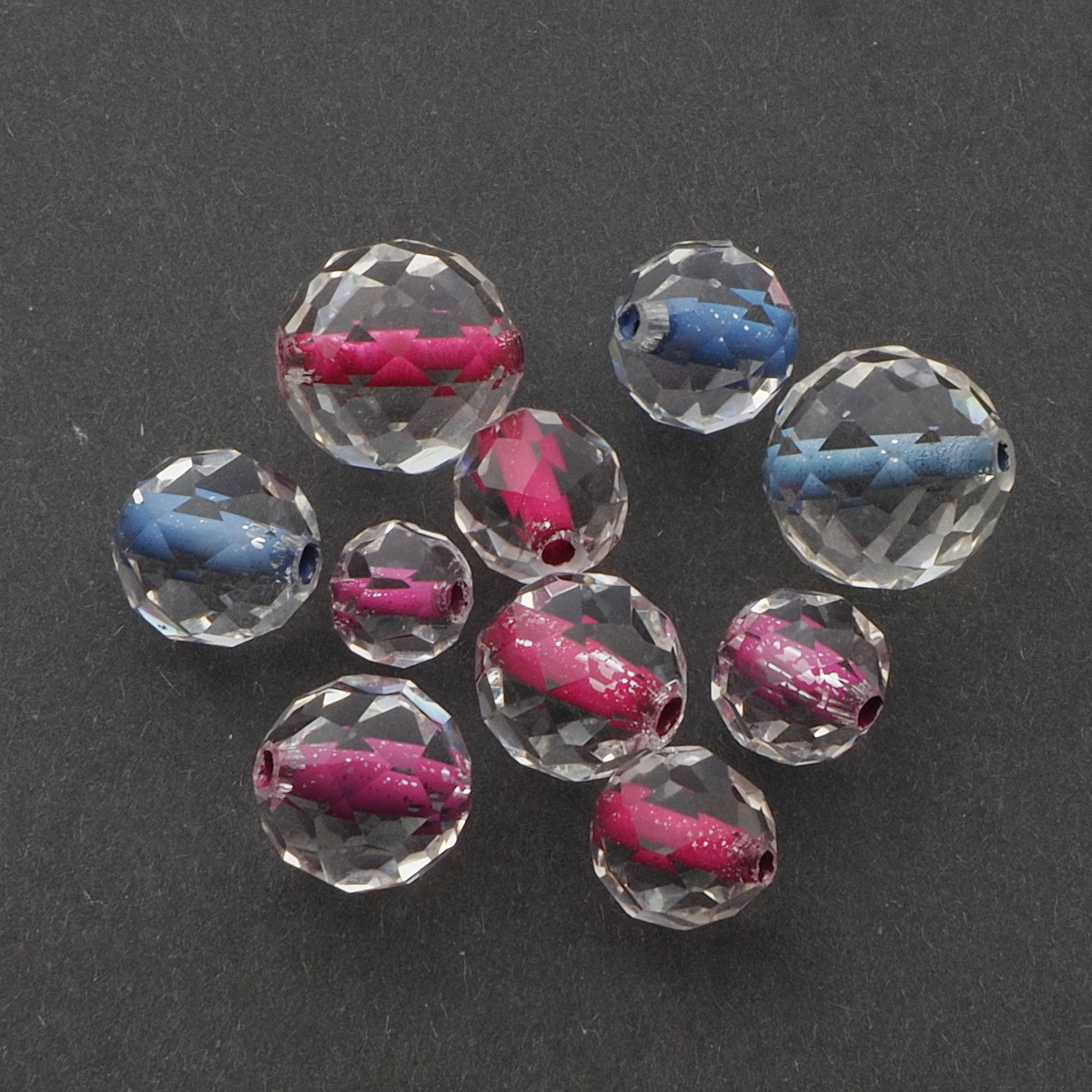 Lot (10) rare Austrian D.S antique pink blue lined crystal bicolor glass beads