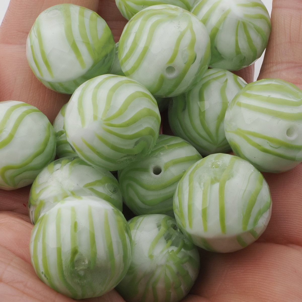Large antique Czech green crystal striped faceted glass bead 20mm