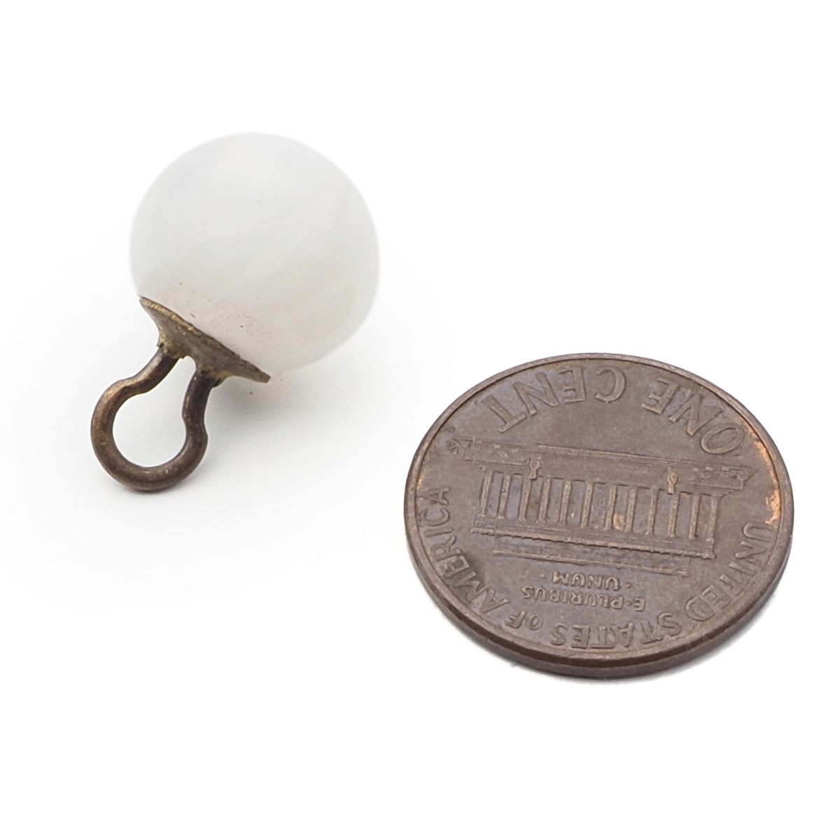 Antique Czech white satin marble lampwork ball glass button 13mm 