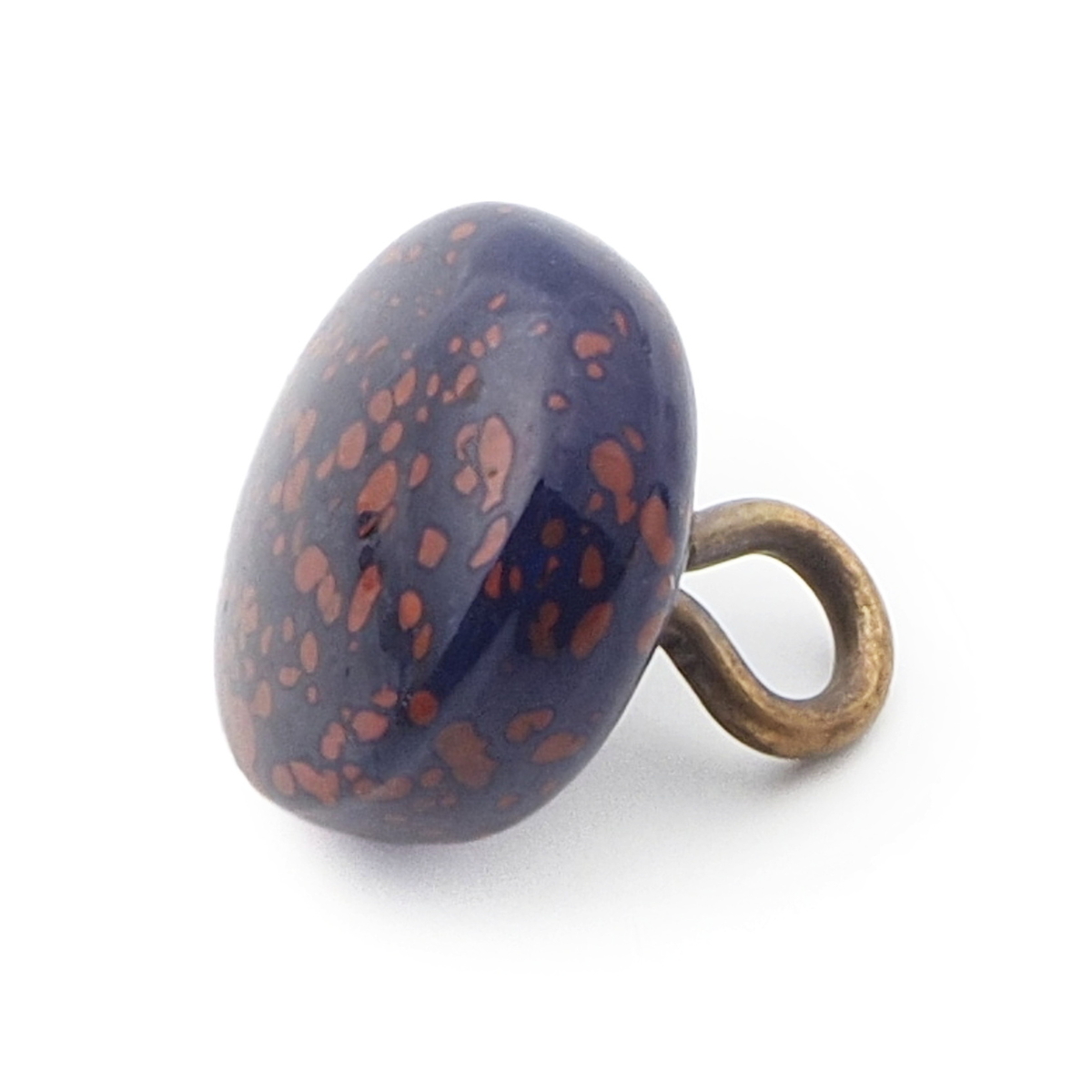 Antique Czech orange spatter blue lampwork glass button 12mm