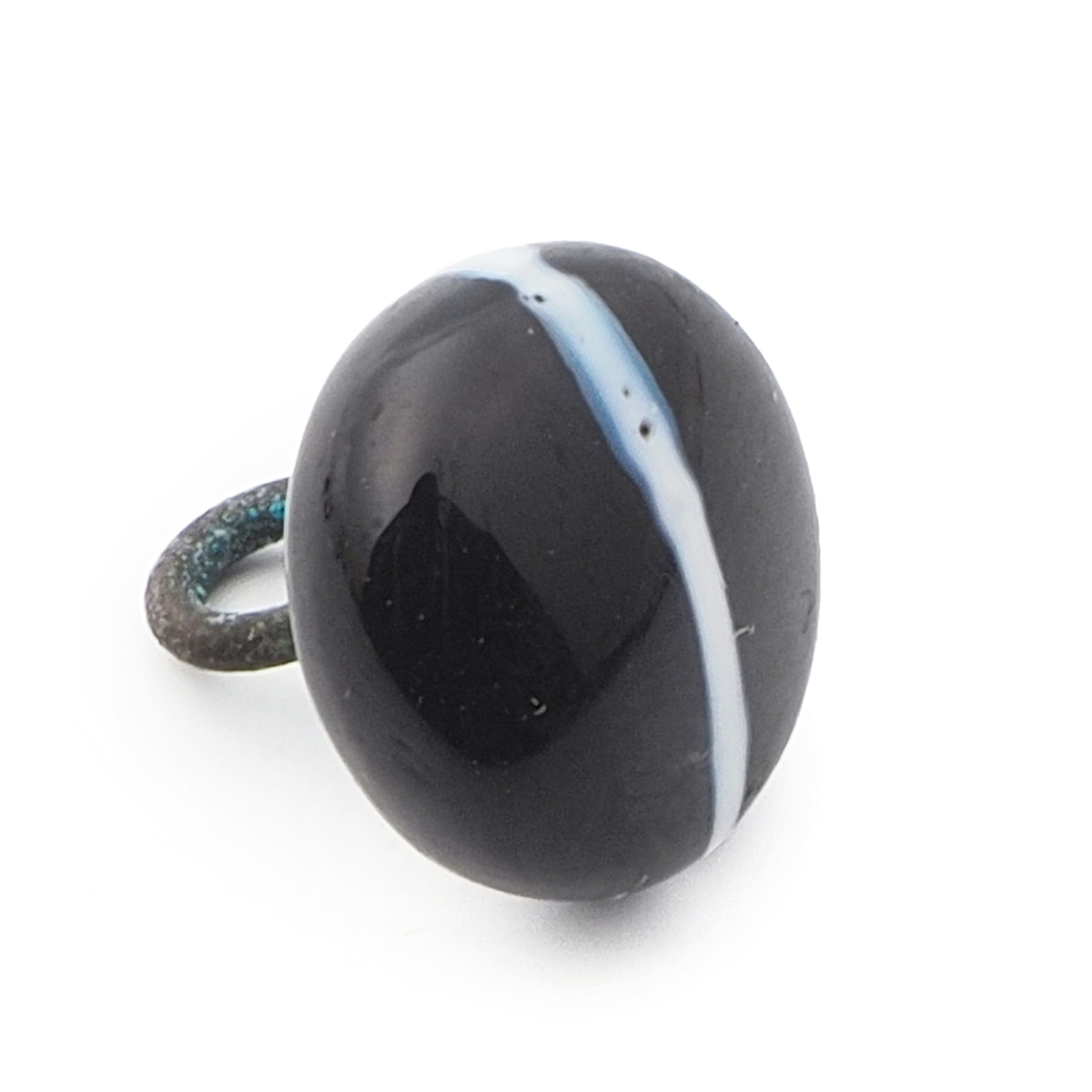 Antique Czech white stripe black lampwork glass button 12mm