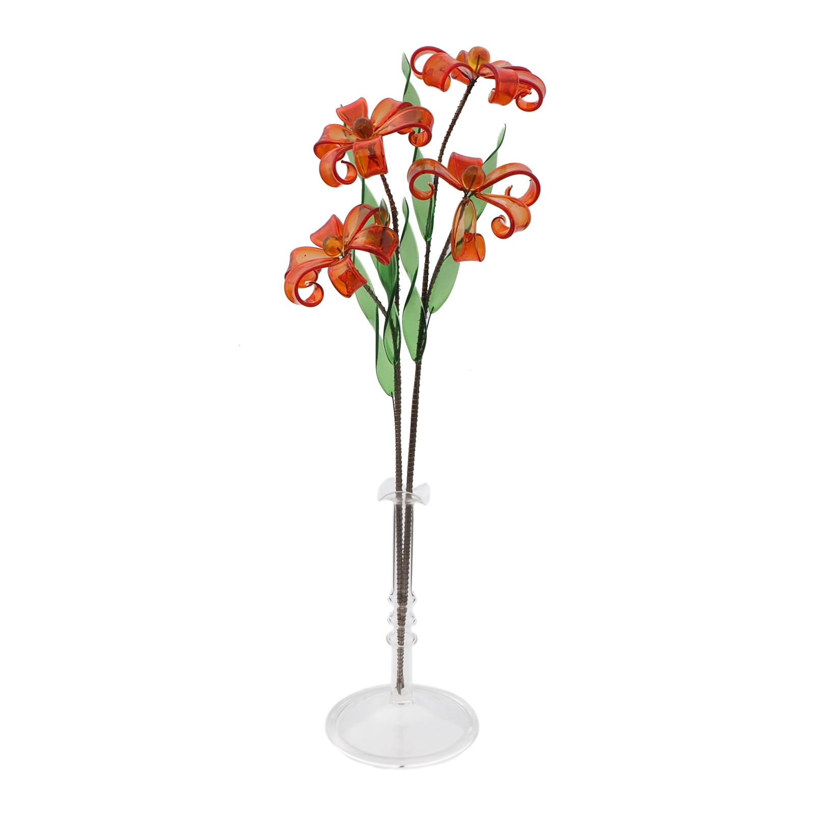 Czech handcrafted lampwork glass bead orange flower stem and vase decoration