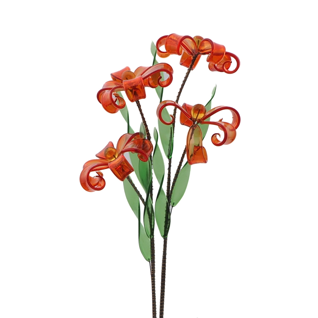 Czech handcrafted lampwork glass bead orange flower stem and vase decoration