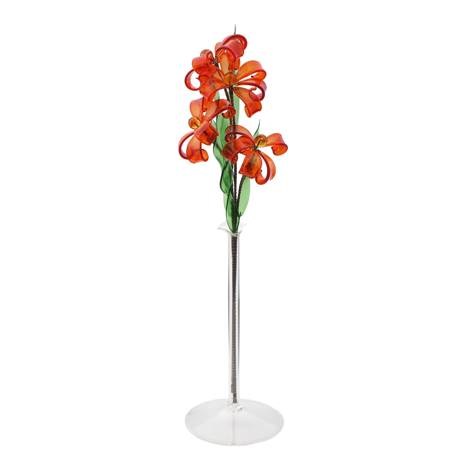 Czech lampwork glass bead orange flower stem and vase ornament