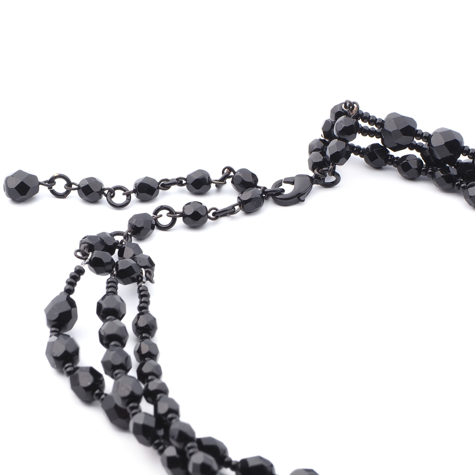 Czech jet black mourning glass choker necklace and pendant