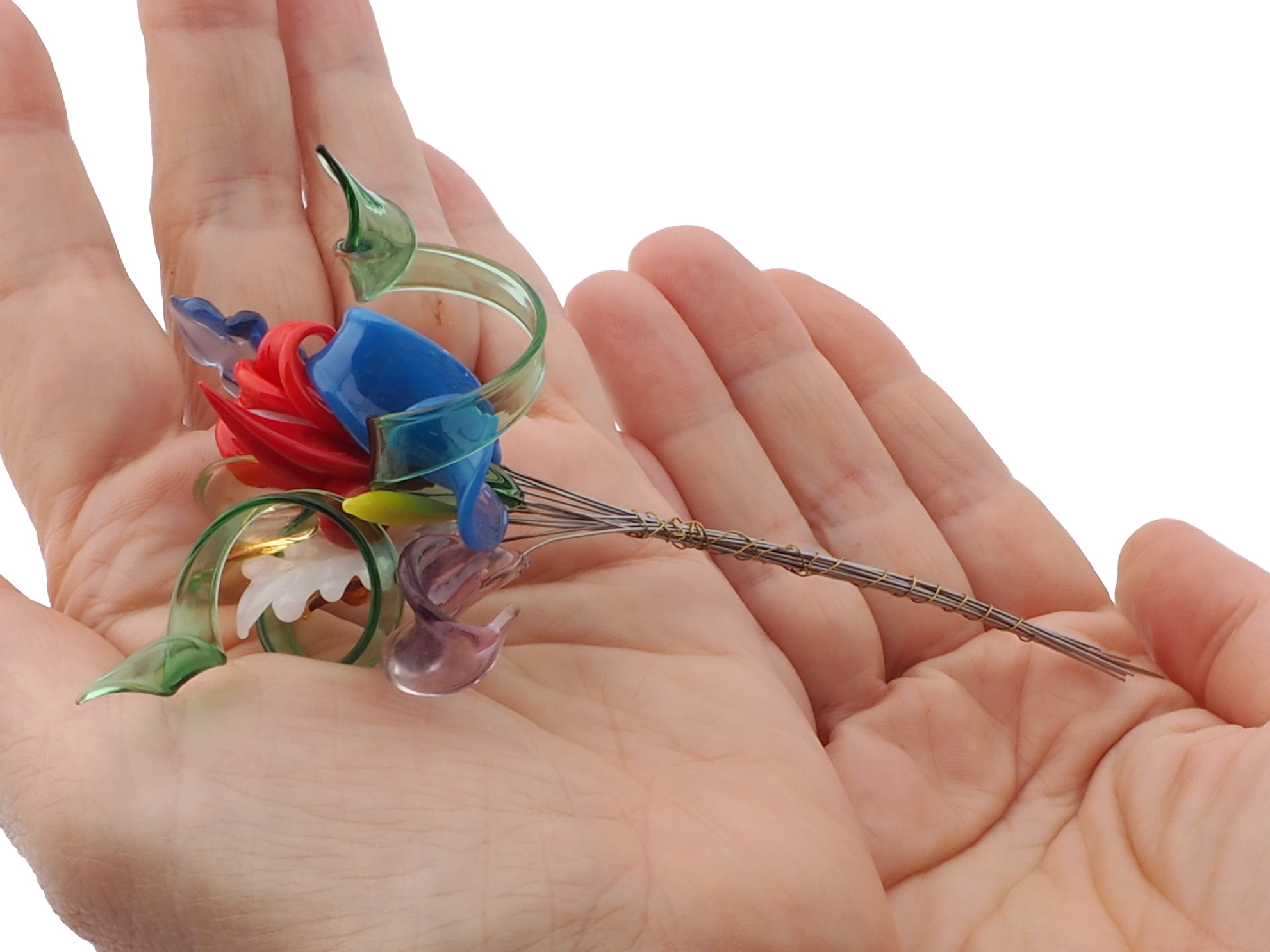 Lot (14) Czech lampwork glass flower and petal headpin stem craft beads