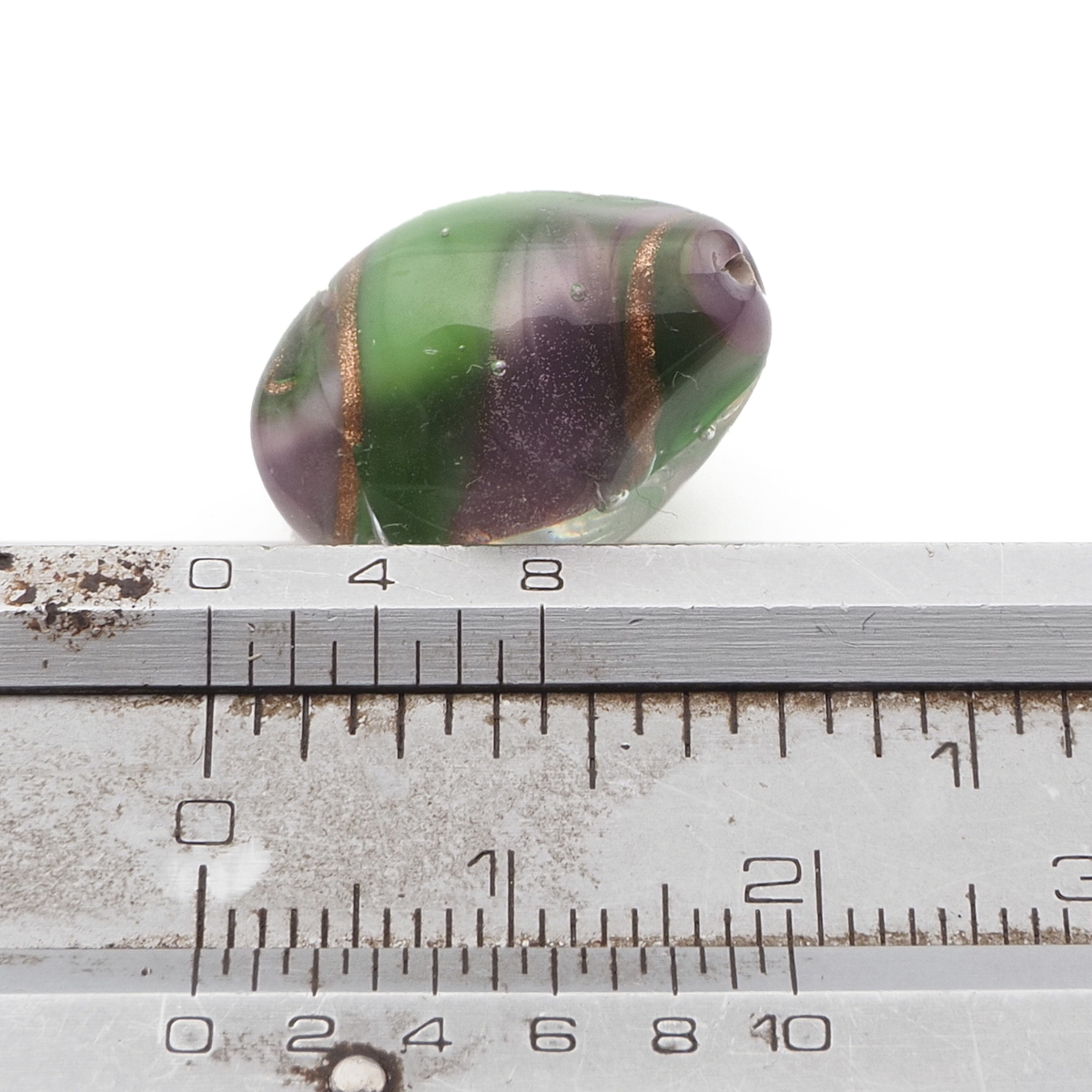 Vintage Czech aventurine gold satin striped crystal cased glass bead 19mm