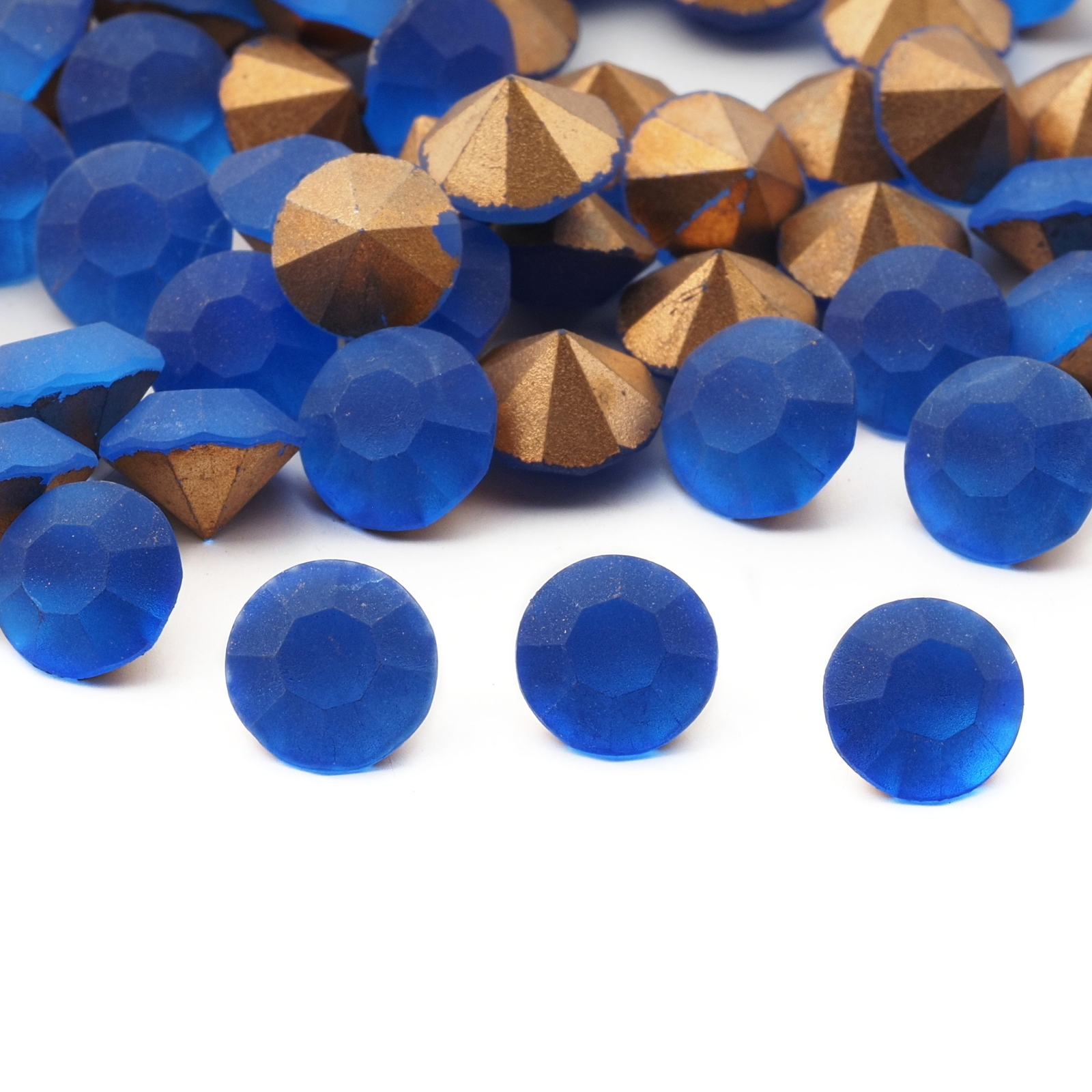 Lot (80) Czech vintage foiled round frost blue glass rhinestones 8mm