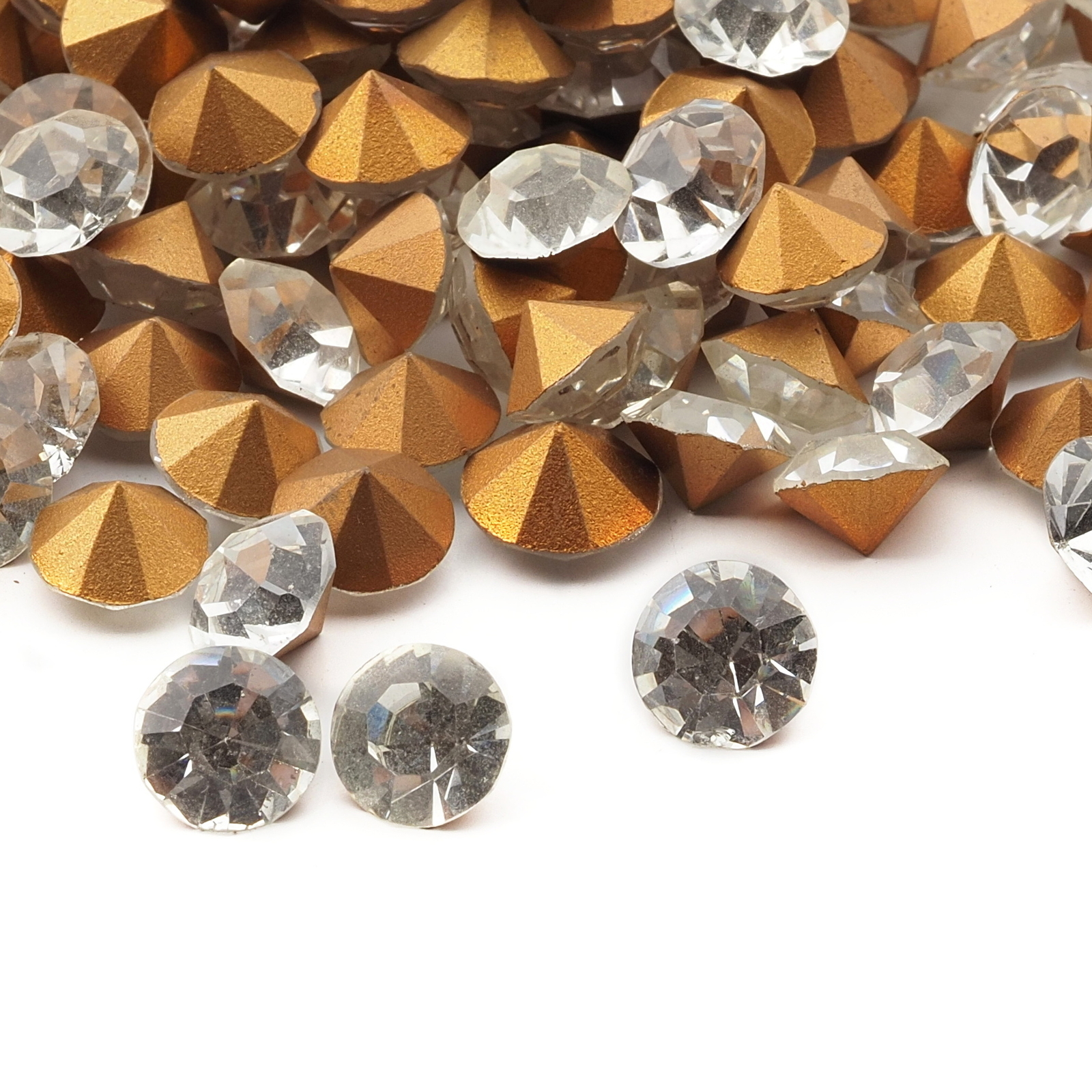 Lot (190) Czech vintage foiled round crystal clear glass rhinestones 8mm