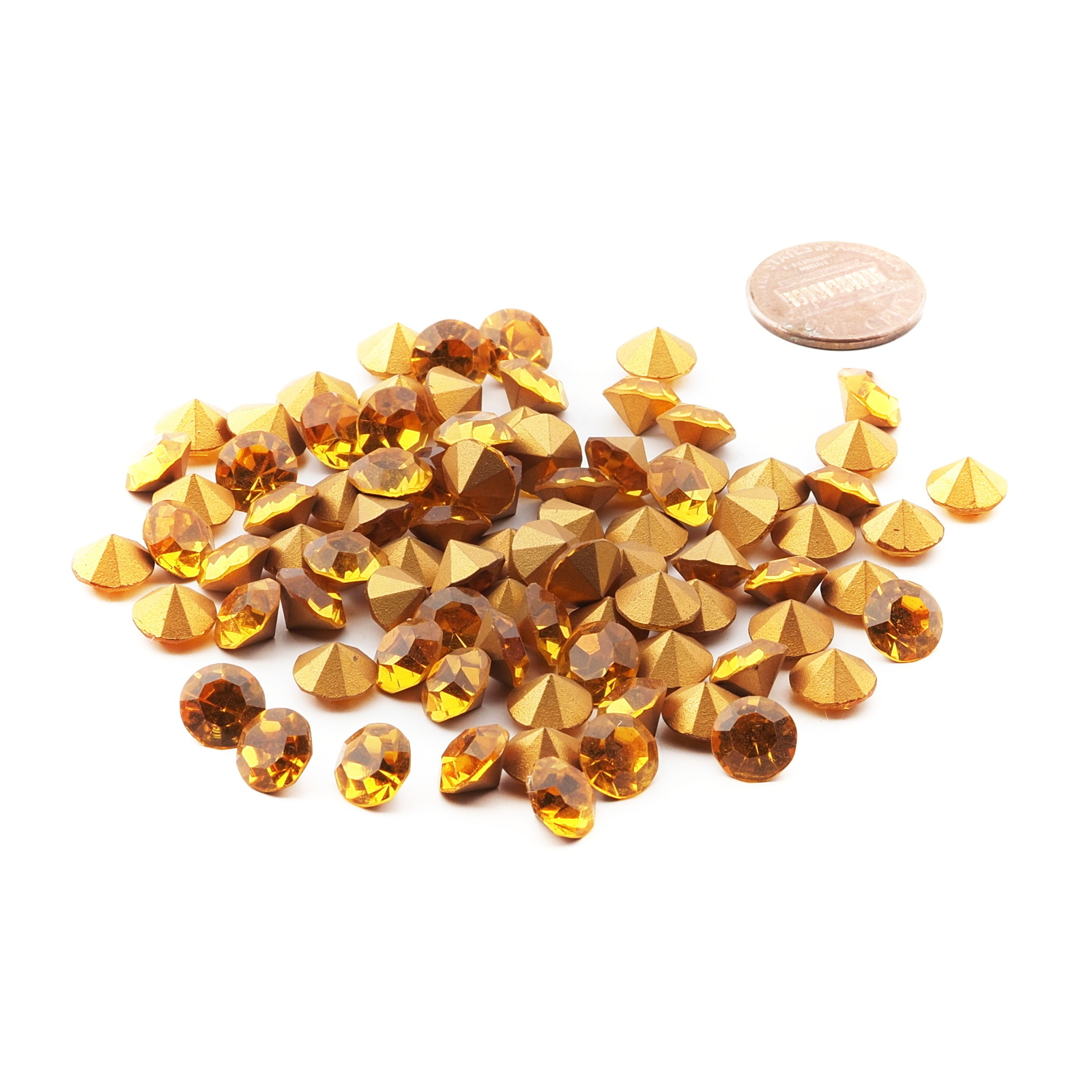 Lot (90) Czech vintage foiled round topaz glass rhinestones 8mm