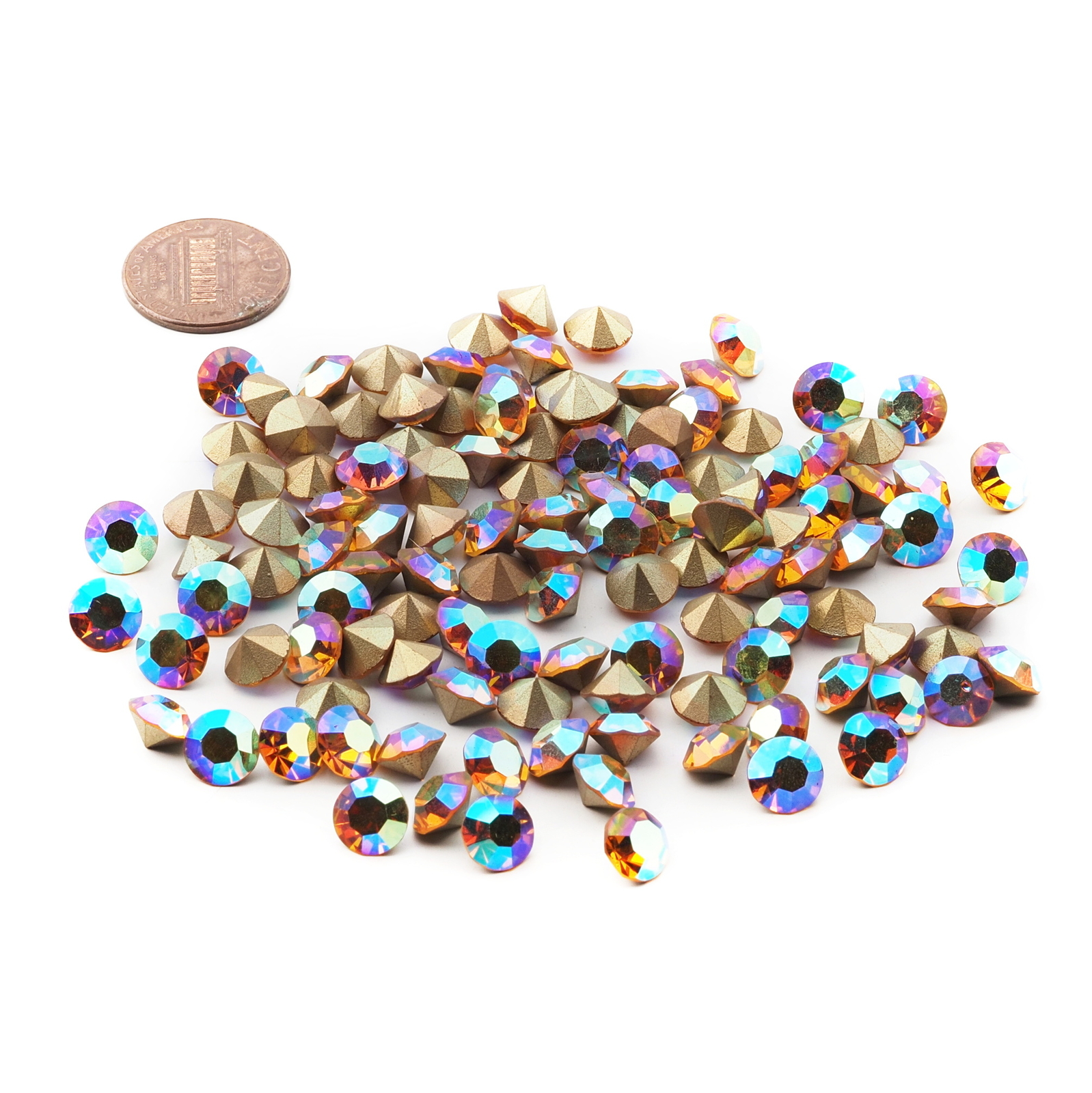 Lot (120) Czech vintage foiled vitrail rainbow glass rhinestones 8mm