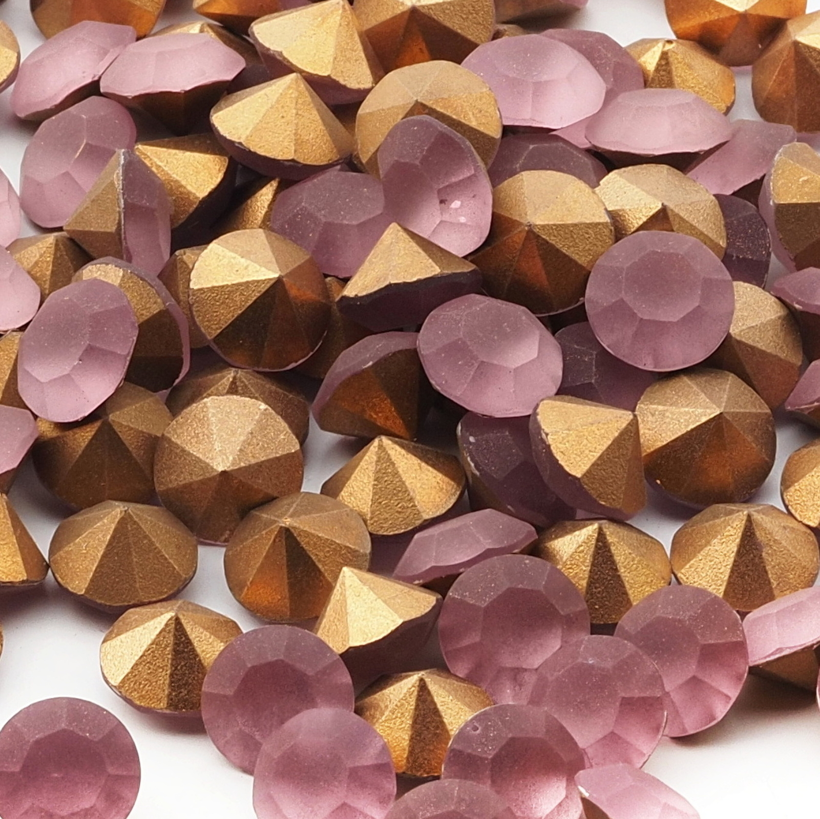 Lot (115) Czech vintage foiled round frost pink glass rhinestones 8mm