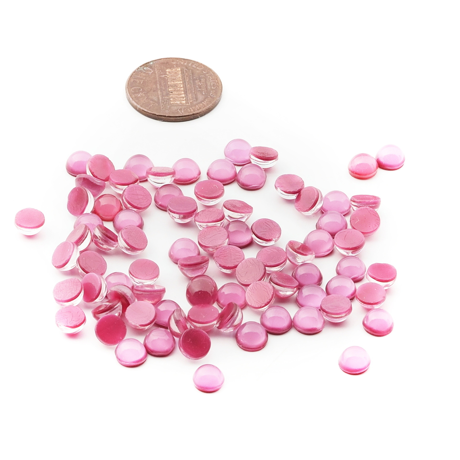 Lot (60) vintage Czech pink moonglow round glass cabochons 6mm