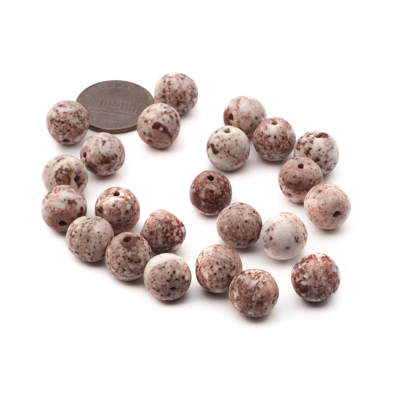 Lot (23) Czech stone marble round glass beads 11mm