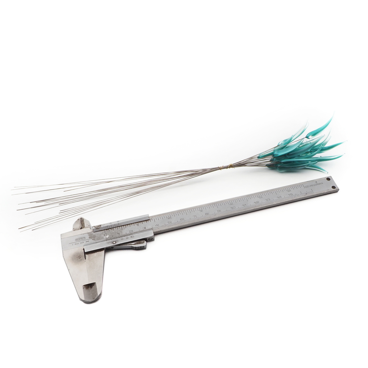 Czech lampwork aqua satin moonglow glass flower spike glass bead (1 bead)