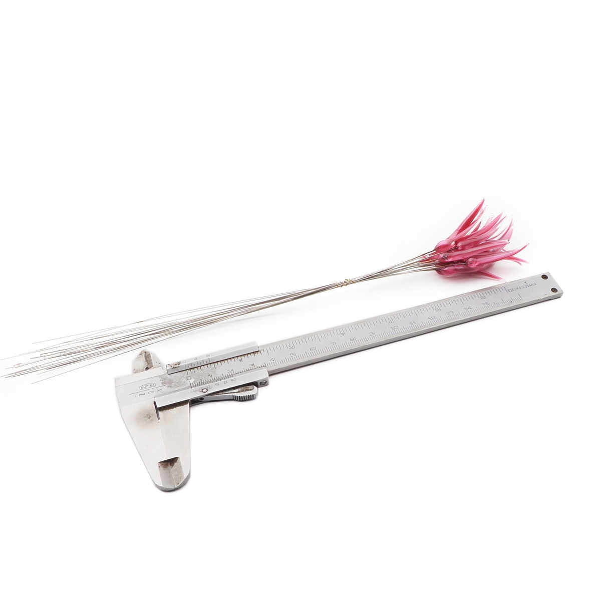 Czech lampwork pink satin moonglow glass flower spike glass bead (1 bead)