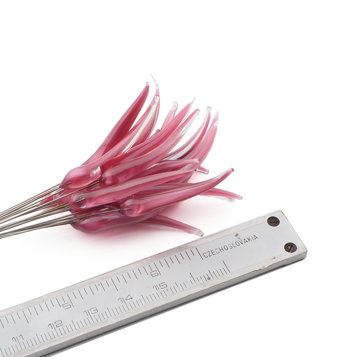 Czech lampwork pink satin moonglow glass flower spike glass bead (1 bead)