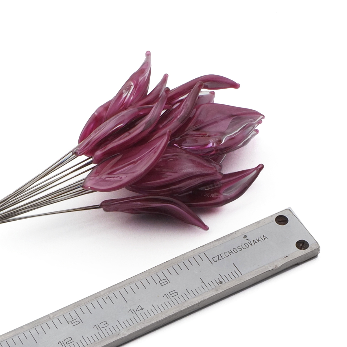 Czech lampwork glass purple satin bicolor flower petal leaf glass bead (1 bead)
