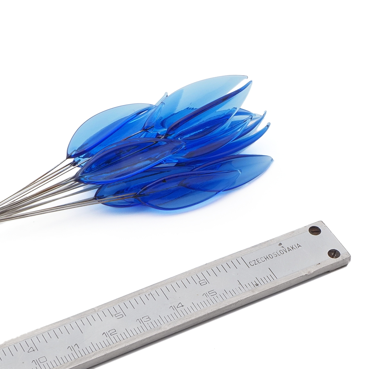 Czech lampwork glass blue flower petal leaf glass bead (1 bead)