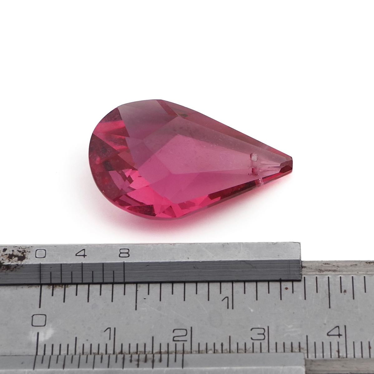 Czech antique hand cut cranberry pink teardrop faceted pendant glass bead 29mm