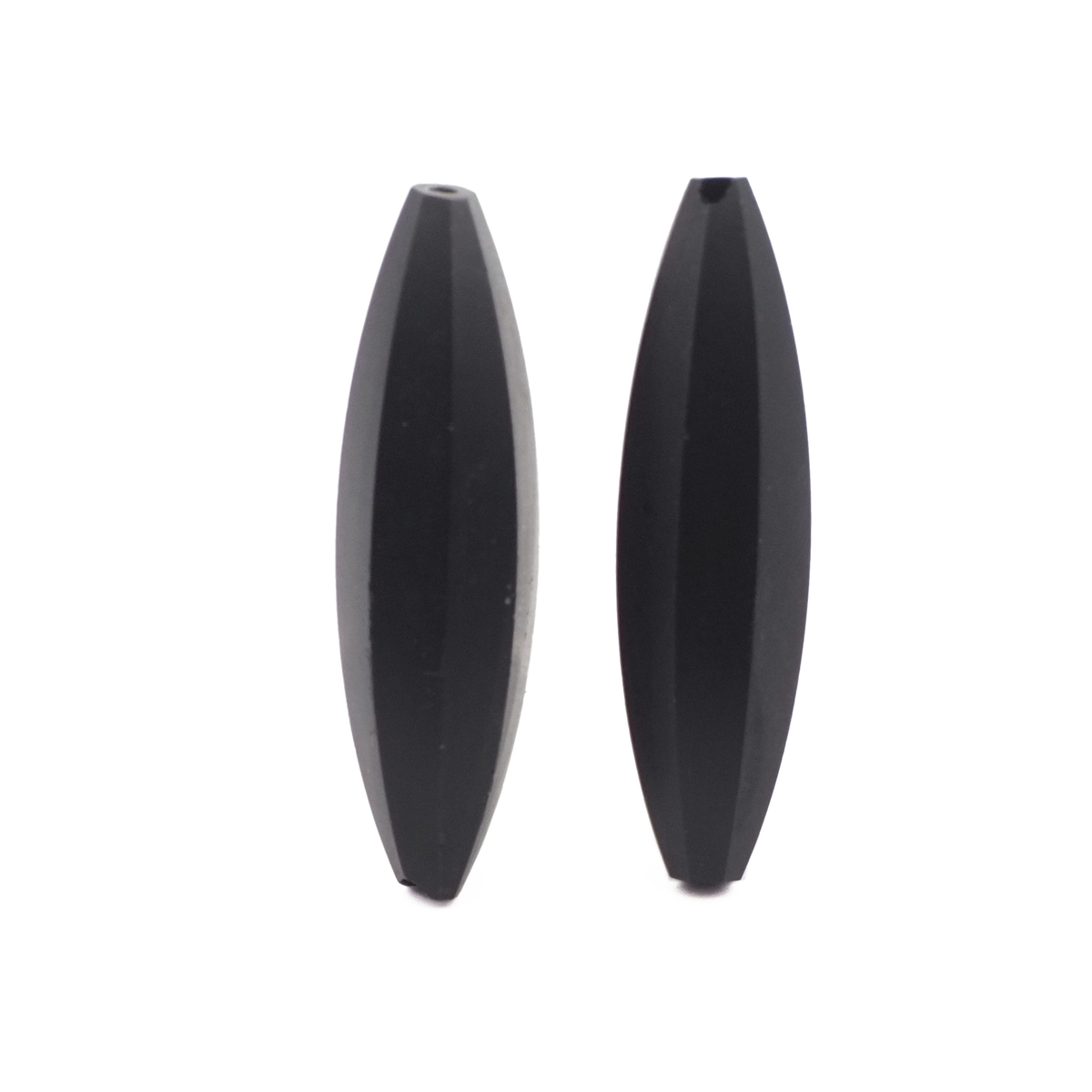Lot (2) large Czech antique oval melon faceted black glass beads 35mm