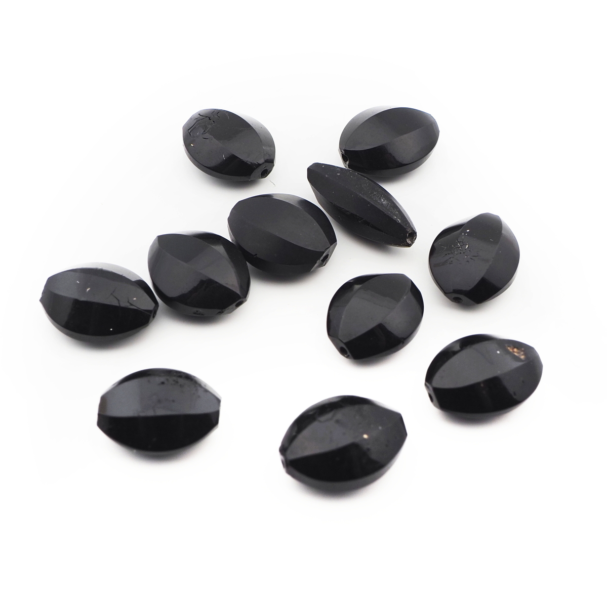 Lot (11) Czech antique oval faceted black glass beads