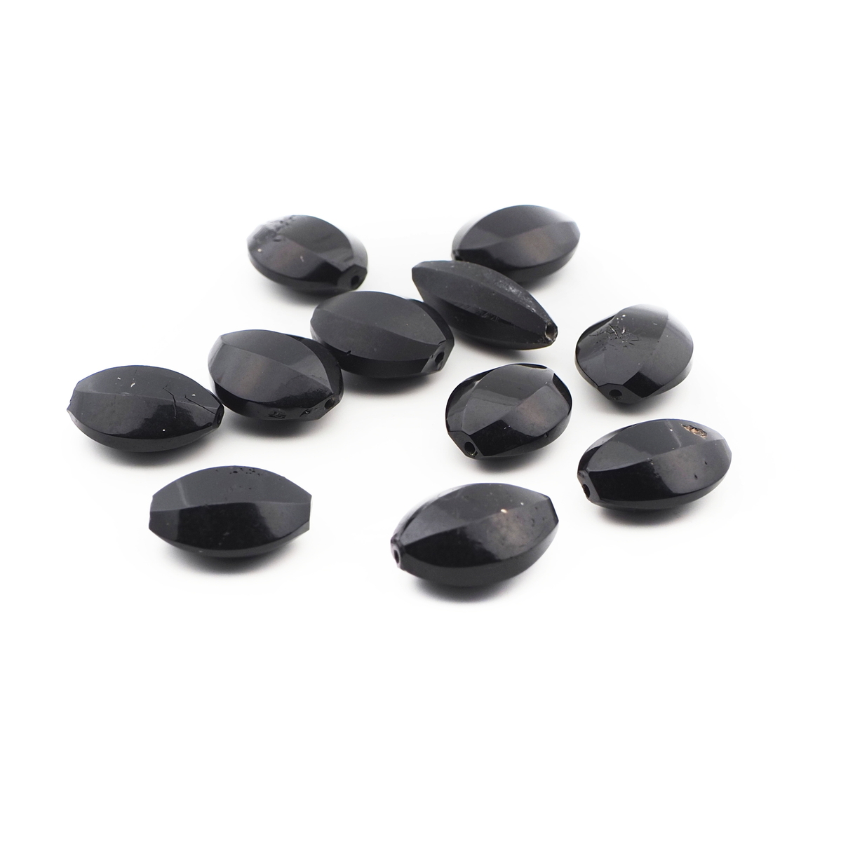 Lot (11) Czech antique oval faceted black glass beads
