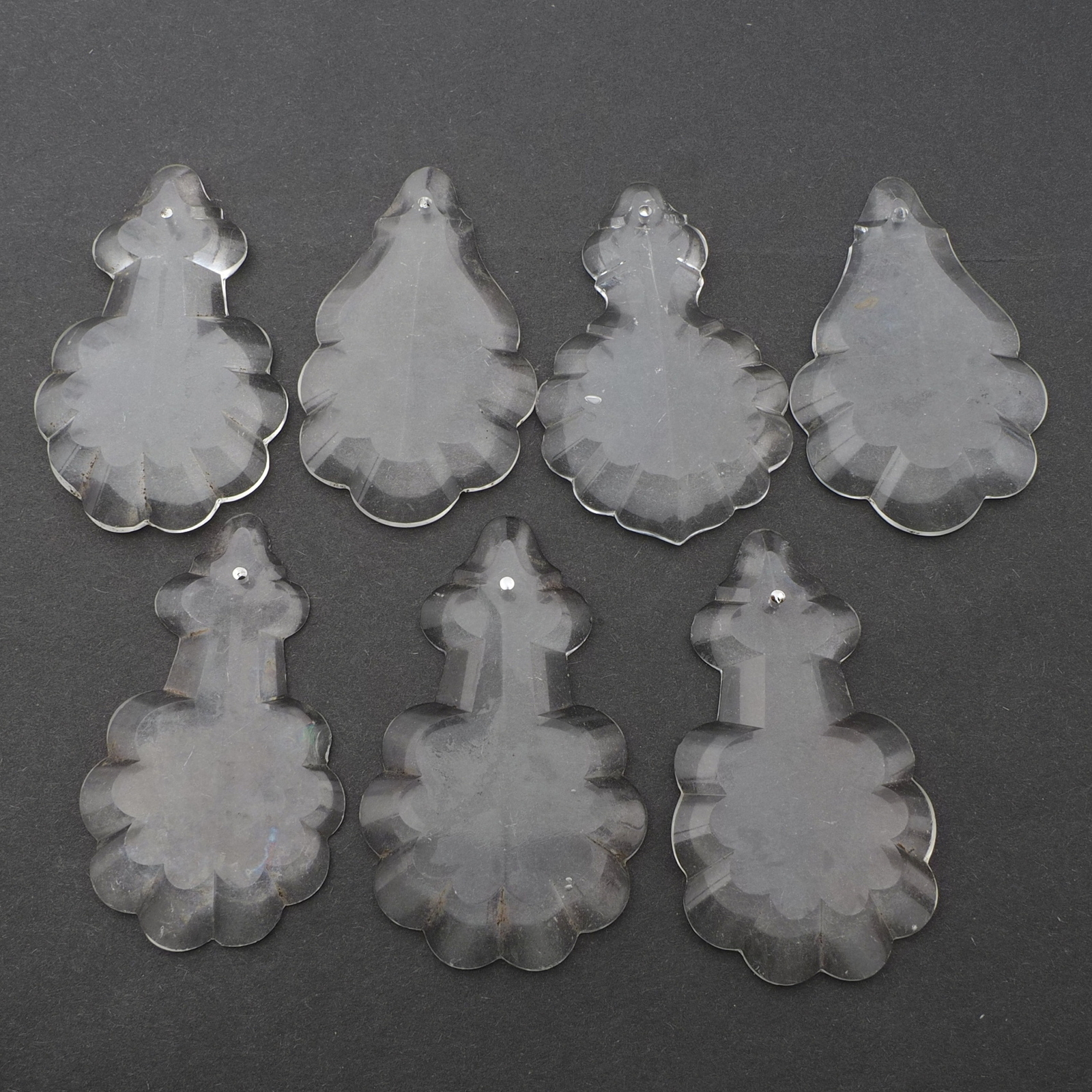 Lot (7) Czech vintage half cut crystal clear glass baroque chandelier prisms