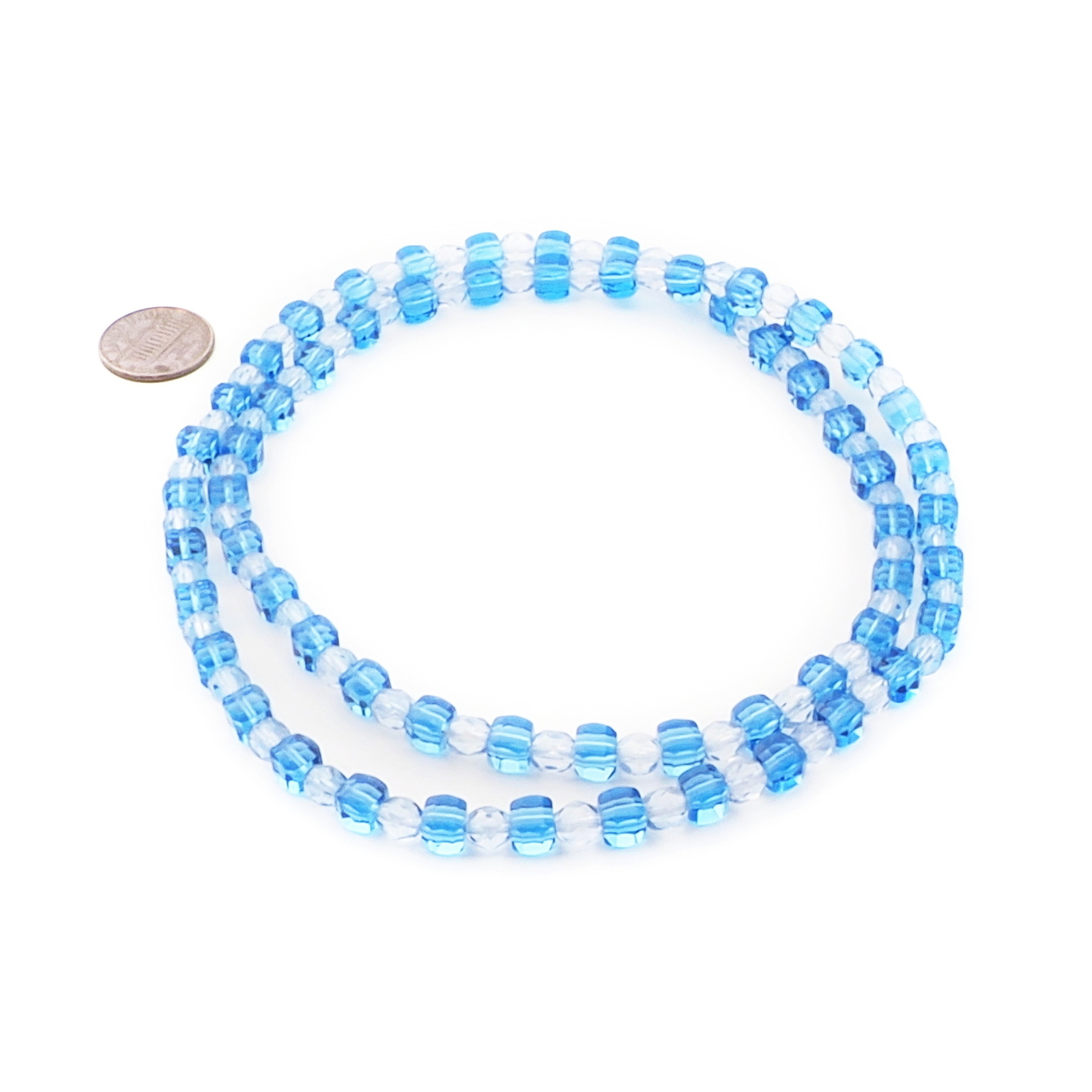 Vintage Czech necklace sapphire blue cube oval faceted glass beads