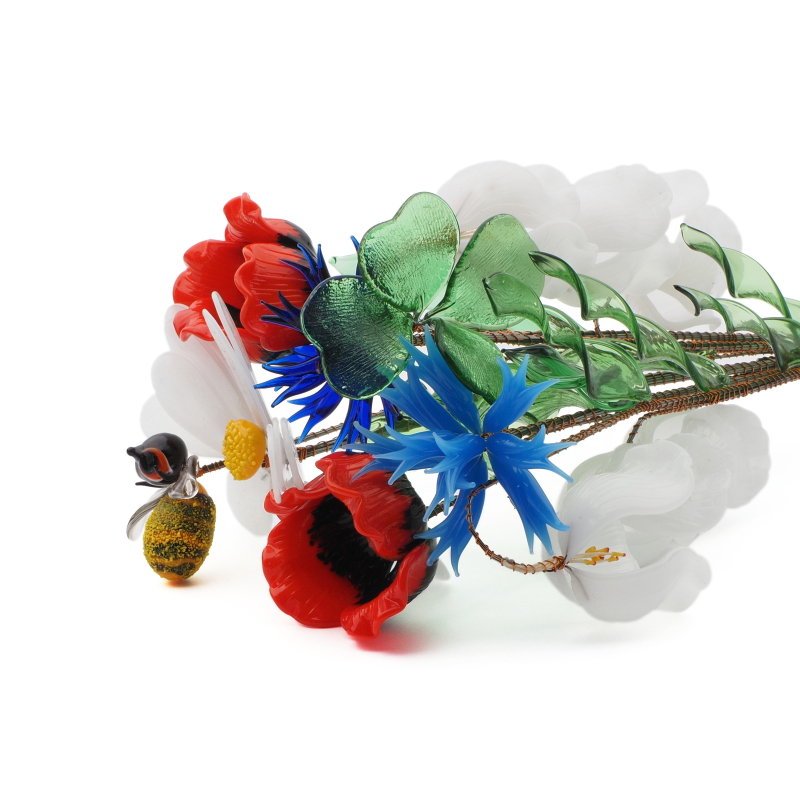 Czech lampwork glass bead wild flowers and bee stem ornament