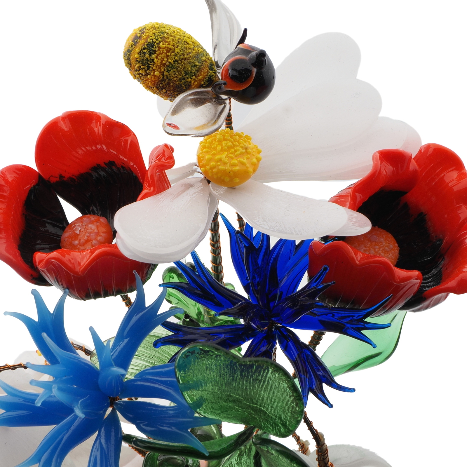 Czech lampwork glass bead wild flowers and bee stem ornament
