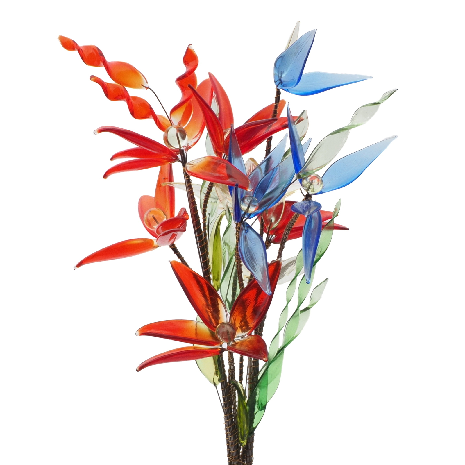 Czech lampwork glass bead red blue flower stem bouquet decoration